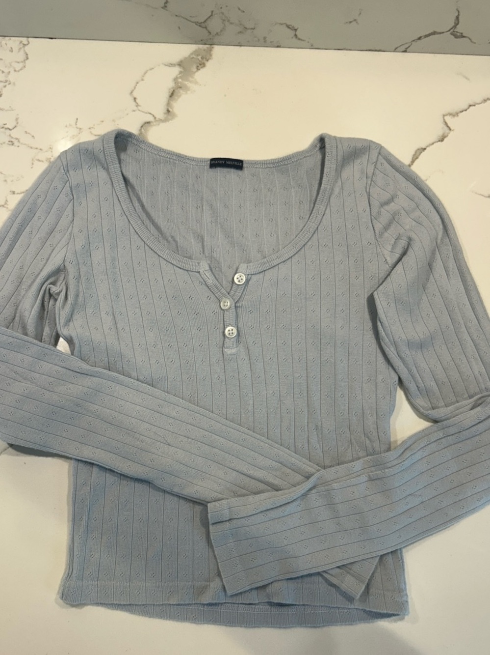 Brandy Melville Light Blue Ribbed Henley Long Sleeve Top